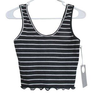 Paperoc Sleeveless Crop Top Belly Shirt Womens Medium Gray Striped Pullover Top